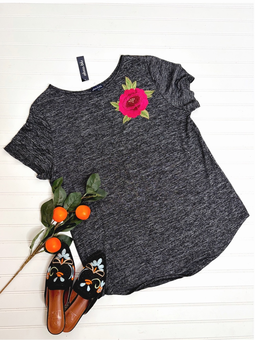 Olivia Blu Rose Appliqué Top